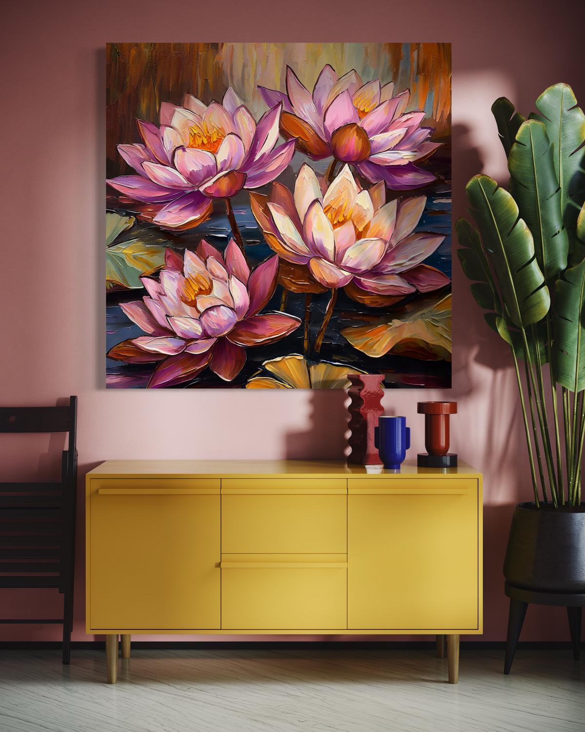 WANDBILD seerosen blumen natur - Pink, Textil (40/40cm) - Feeby