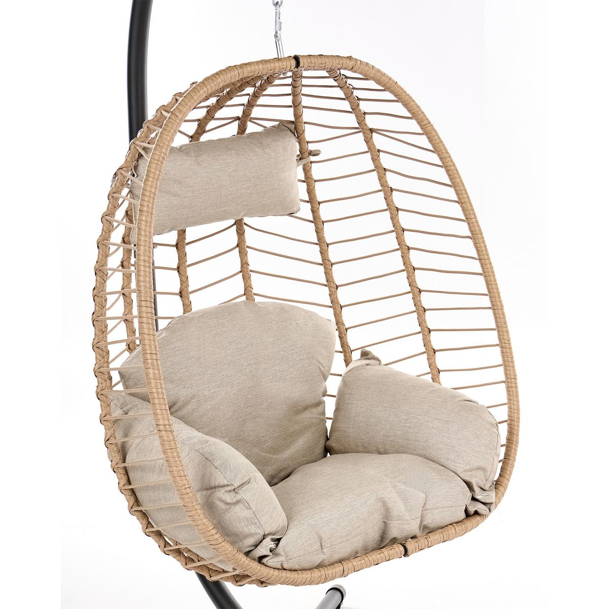 HÄNGESESSEL mit Gestell Metall Naturfarben Pallare - Beige/Schwarz, Textil (104/195/102cm) - Beliani
