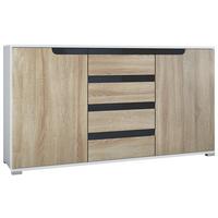 SIDEBOARD Sylt Eiche sägerau / Schwarz Hochglanz - Eiche San Remo, Holzwerkstoff (138.5/75.5/35cm) - Vladon