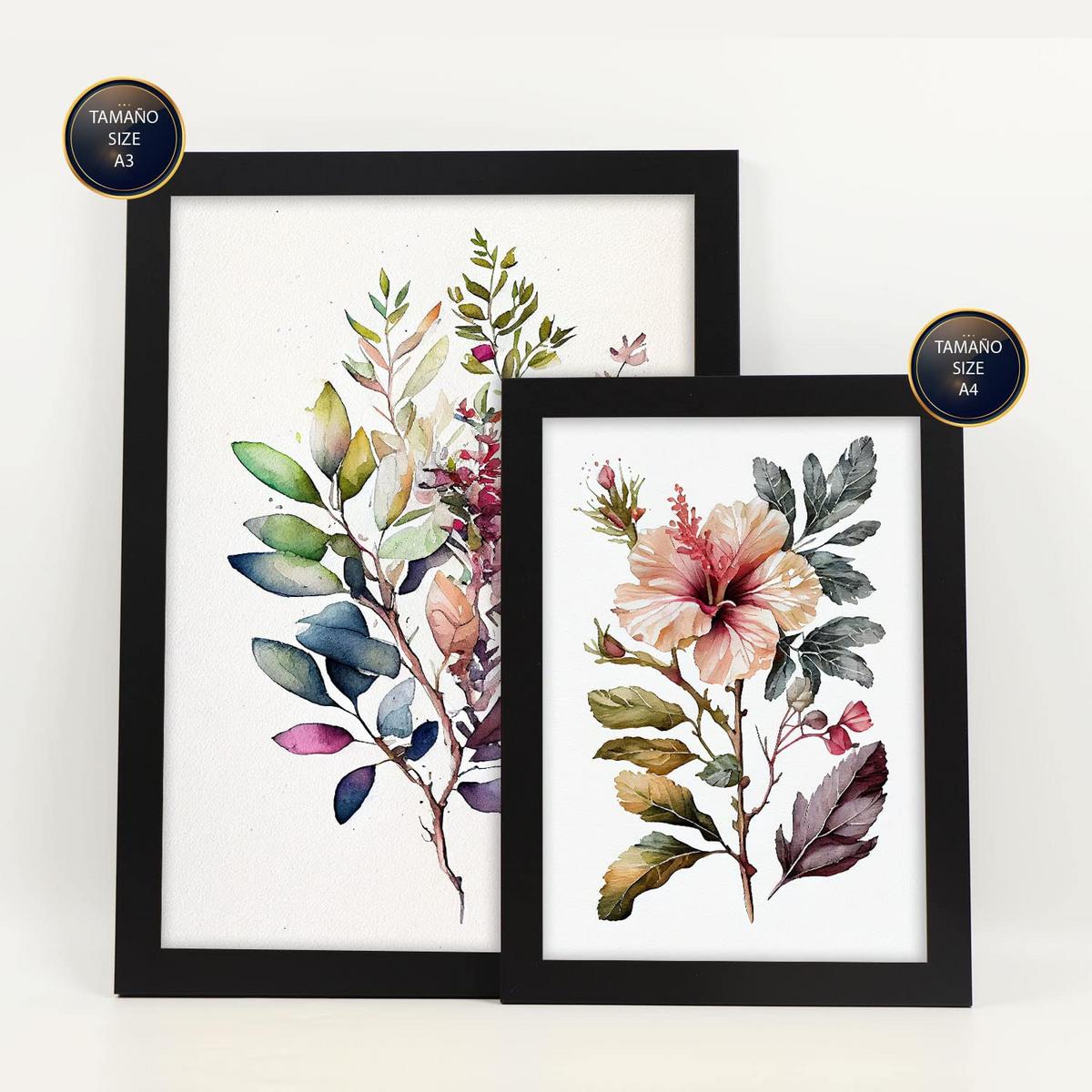 POSTER Set Mit 6 Landblumen Vollfarbige Natur Und Botanikdrucke Mit Blumenmotiven Auf Reinweißen Hintergründen A3 & A4 Schwarzer Rahmen - Schwarz, Papier (29/3cm) - Nacnic