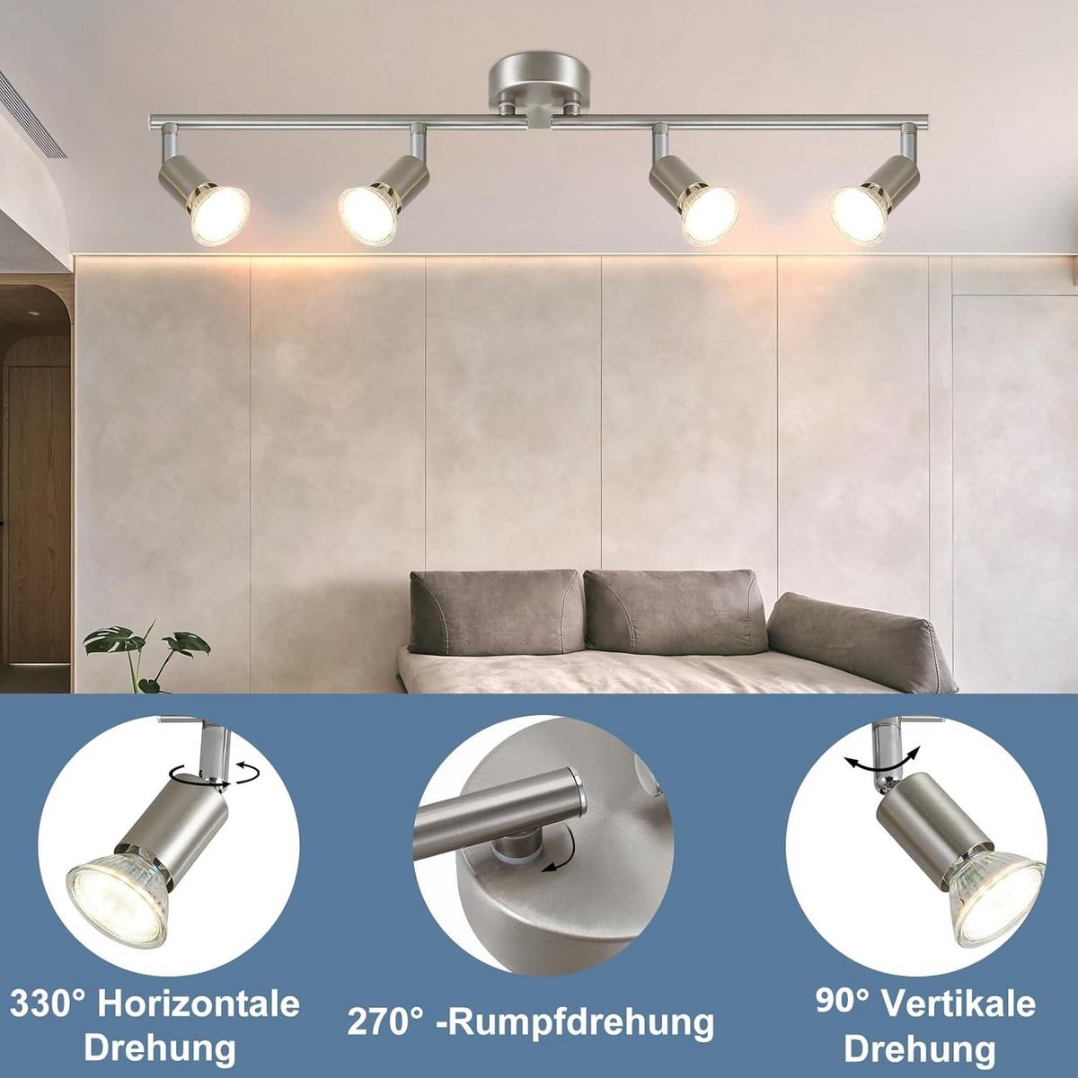 DECKENSTRAHLER Max 4-flammig 60/8/14 cm - Silberfarben, Metall (60/8/14cm) - Nettlife