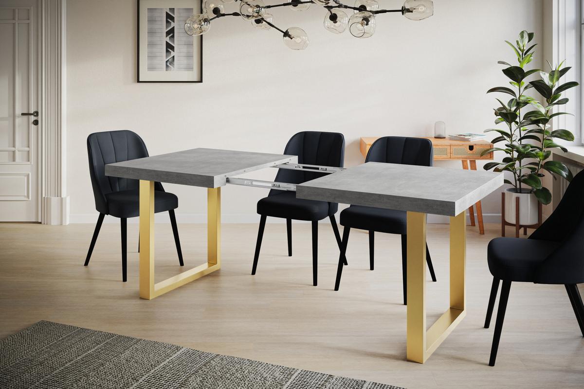 INDUSTRIELLER Esszimmertisch LOFT-U, ausziehbarer Tisch, Größe: 120-220X80X77 cm, Wohnzimmertisch Farbe: Grau, mit Metallbeinen in Farbe Gold - Goldfarben/Grau, Holzwerkstoff (120/80/77cm) - Alpi-Möbel