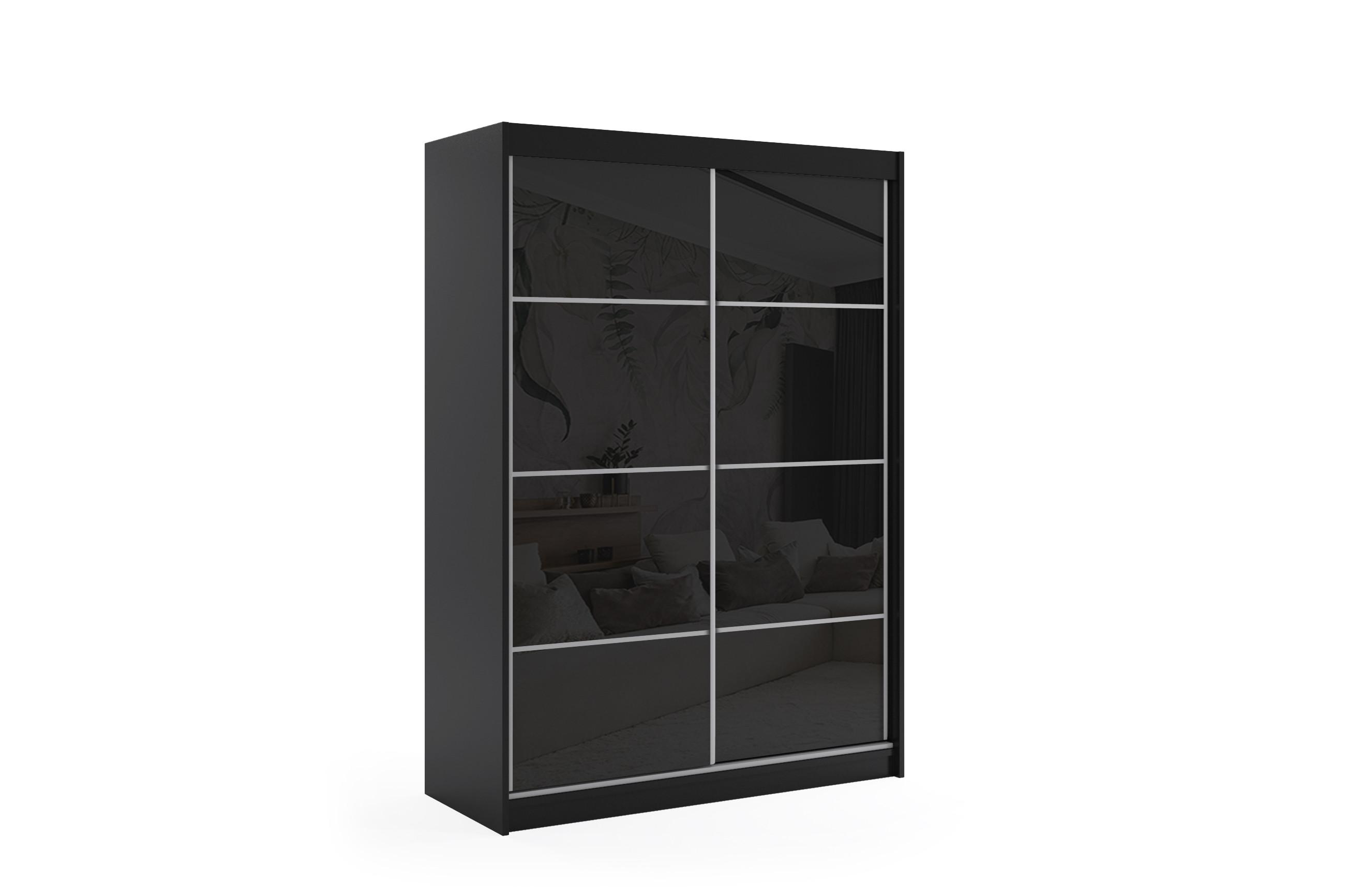 KLEIDERSCHRANK mit Lacobel-Schiebetüren und Aluminium-Leisten, LED-Beleuchtung - VIVI - 160 cm Schwarz - Schwarz, Holzwerkstoff (200/216/61cm) - ALTDECOR
