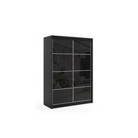 KLEIDERSCHRANK mit Lacobel-Schiebetüren und Aluminium-Leisten - VIVONA - 120 cm Schwarz - Schwarz, Holzwerkstoff (180/216/61cm) - ALTDECOR