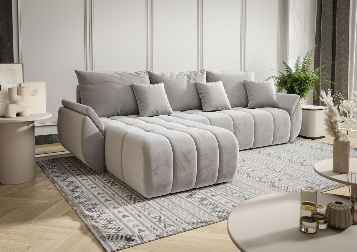 ECKSOFA Louise - Hellgrau, Holzwerkstoff/Textil (185/280cm) - Fun Möbel