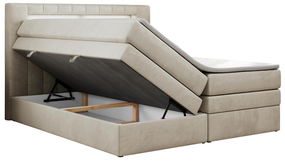 BOXSPRINGBETT GOLD-5 KING LED 120/200 Beige Velvet - H3 - Beige, Holz/Textil (120/200cm) - MKS