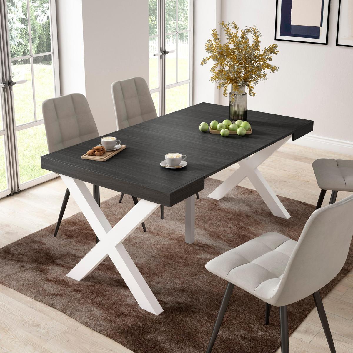KONSOLENTISCH ausziehbar 58 bis 160cm, für 8 Gäste, schwarz, 90/58/73cm - Schwarz, Holzwerkstoff (90/160/73cm) - Skraut Home