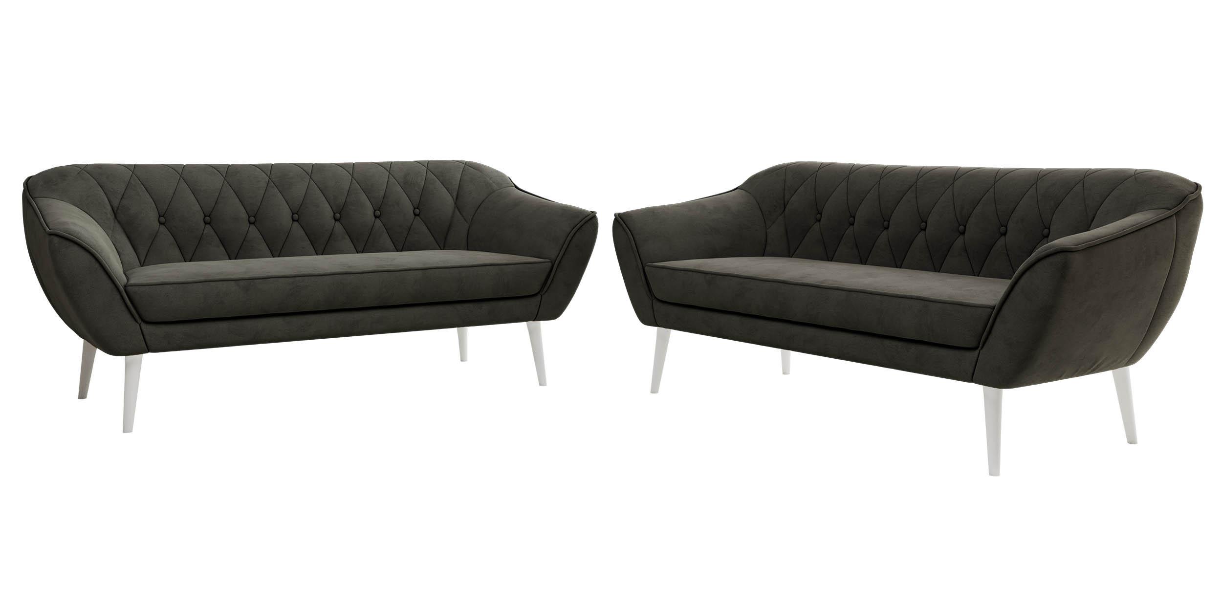 SITZGARNITUR PIRS 3+3 - Dunkelgrau Velvet - Weiße Beine - Dunkelgrau/Weiß, Holzwerkstoff/Textil (180/75/74cm) - MKS