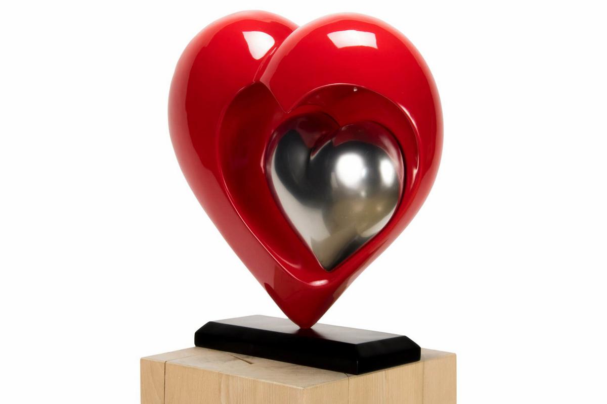 SKULPTUR Rot 47/44 cm - Rot/Silberfarben, Stein (5.8/44/20cm) - KUNSTLOFT
