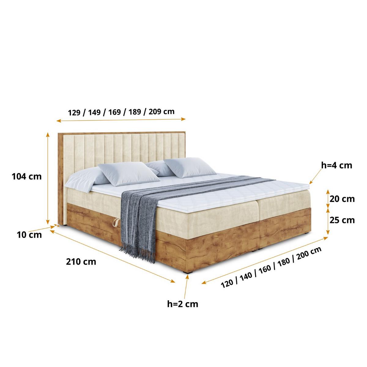 BOXBETT mit Matratze H4 und Lattenrost - LOLLI4 - 140x200 - Beige - Braun, Holzwerkstoff/Kunststoff (140/200cm) - ALTDECOR