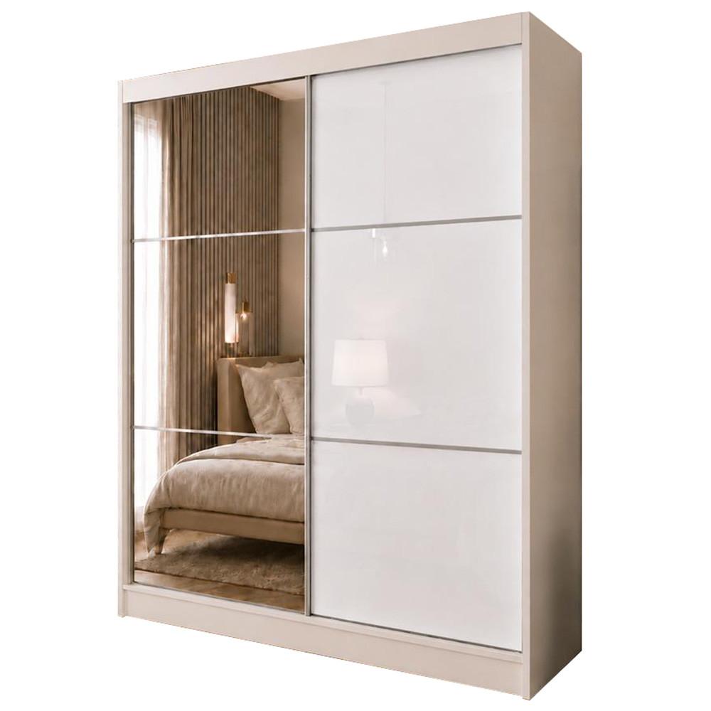 SCHWEBETÜRENSCHRANK Viva II 200/216/61 Kaschmir mit Lacobel-Glas und Schubladen - Kaschmir, Holzwerkstoff (200/216/61cm) - Beautysofa