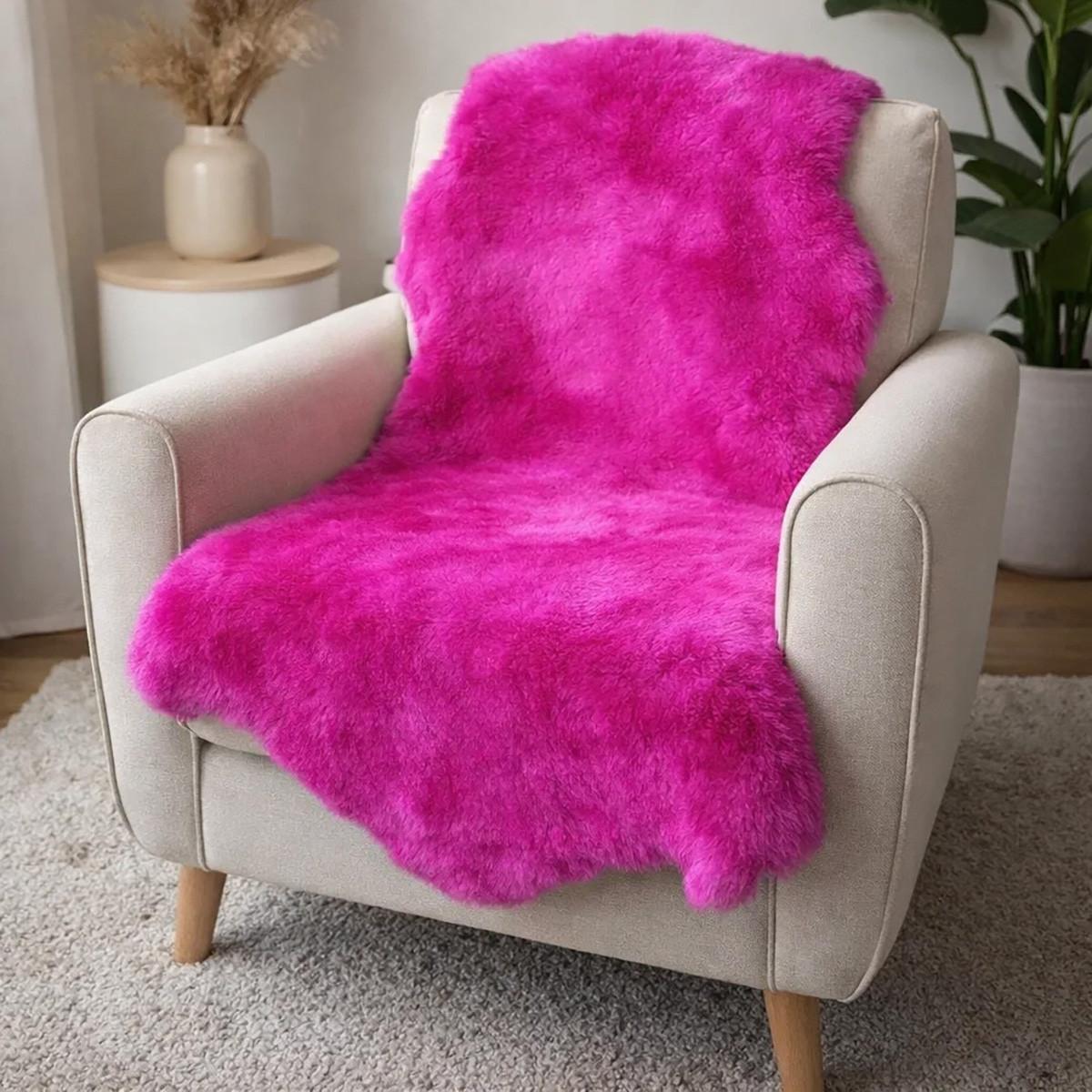 FELL Deutsches Merino Lammfell Schaffell Fuchsia Pink ca. 115 cm - Pink, Fell (65/115cm) - Provellus