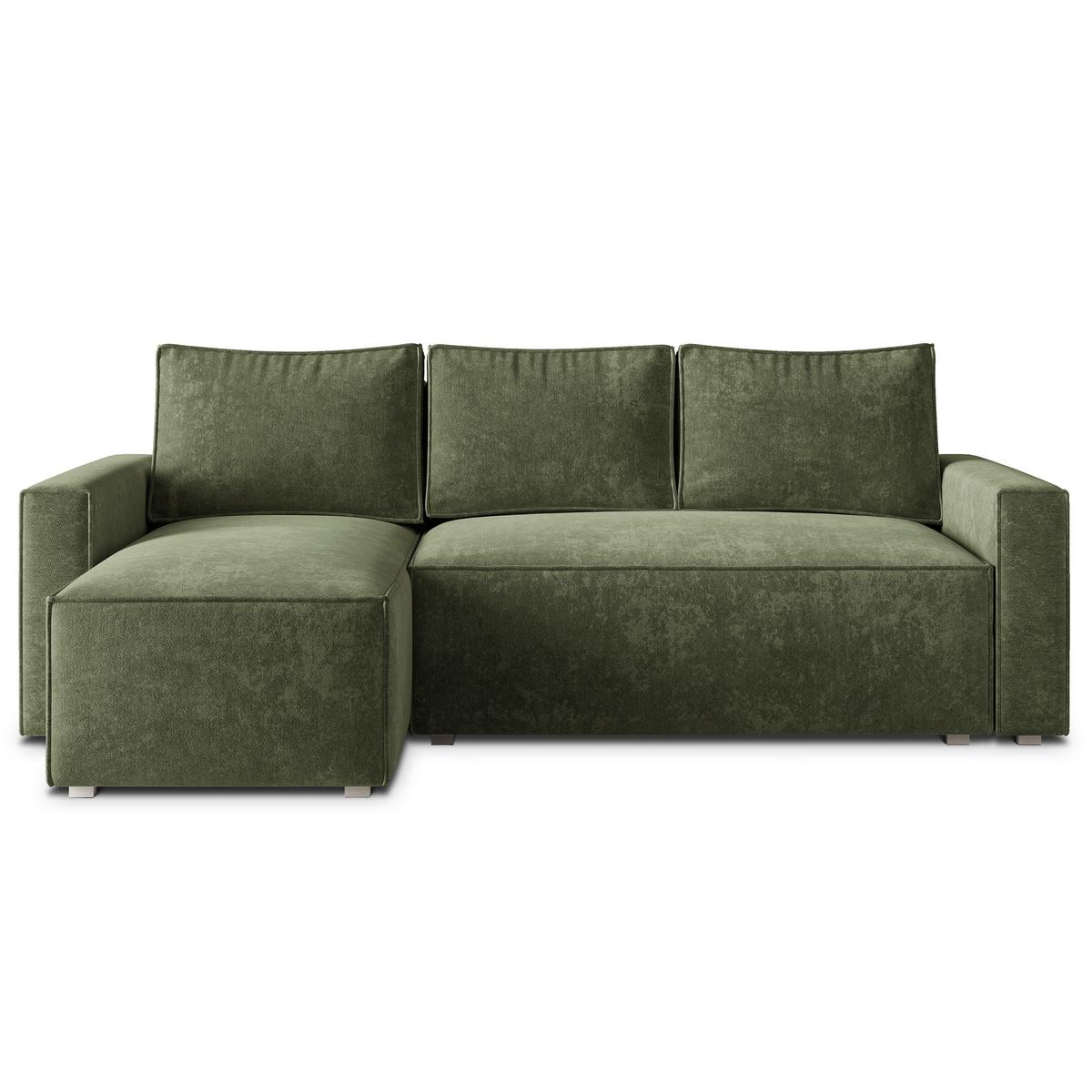ECKSOFA POTARO LM Grün Chenille mit Schlaffunktion - Grün, Holzwerkstoff/Textil (232/140cm) - MASSENO