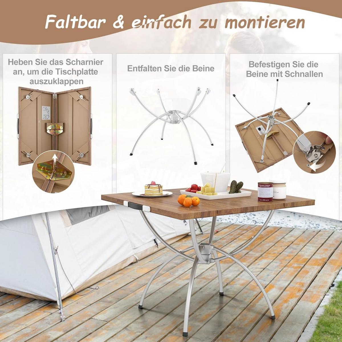 CAMPINGTISCH Natur(2er-Set) - Naturfarben, Metall - COSTWAY