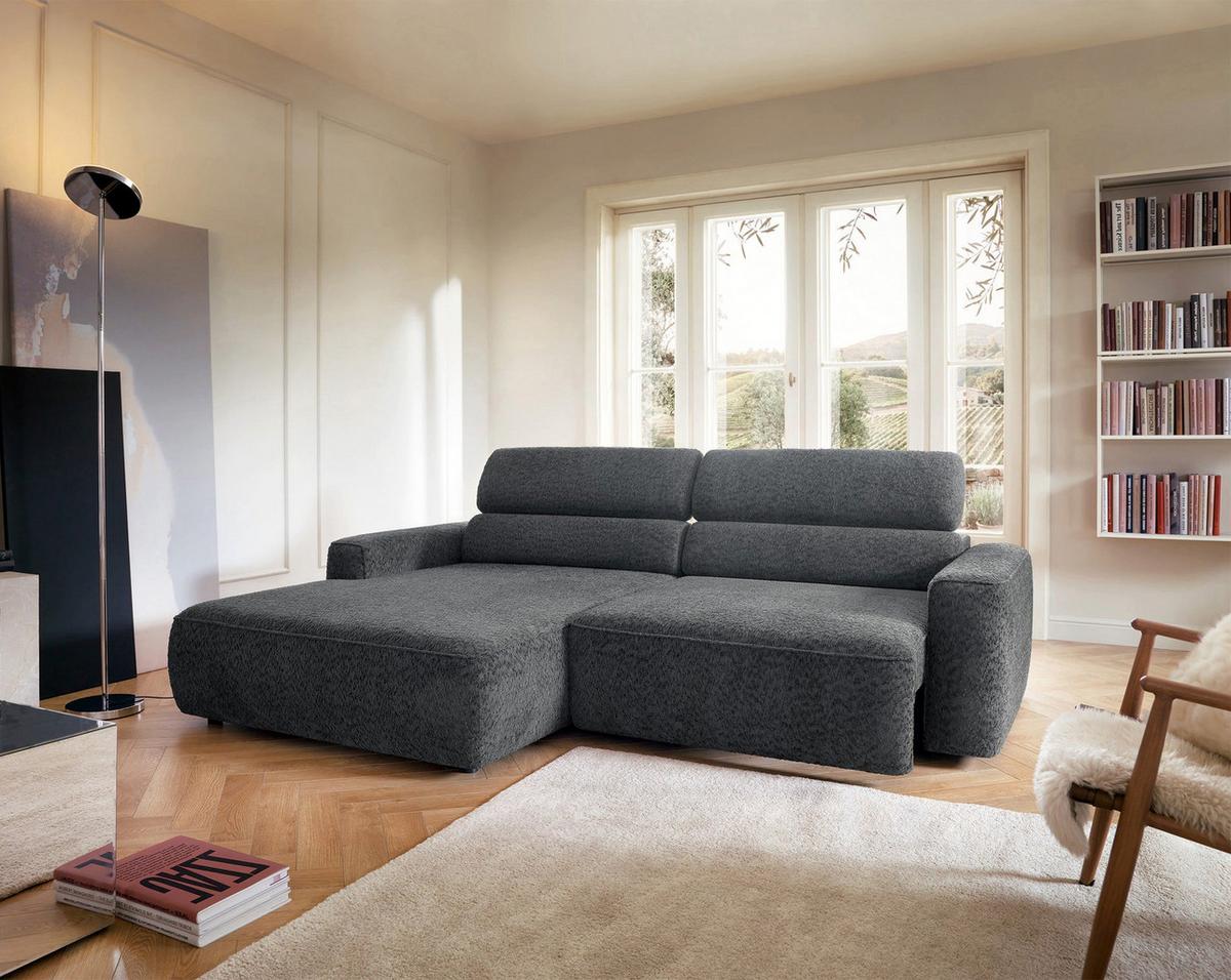ECKSOFA Fando Dunkelgrau Chenille - Dunkelgrau/Schwarz, Kunststoff/Textil (252/182cm) - Selsey