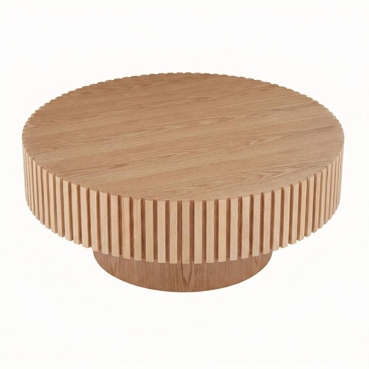 COUCHTISCH Rund in Natur-Optik Ø 80 cm mit handgefertigtem Rillen-Design - Naturfarben, Holzwerkstoff (80/80/35cm) - Urban Meuble