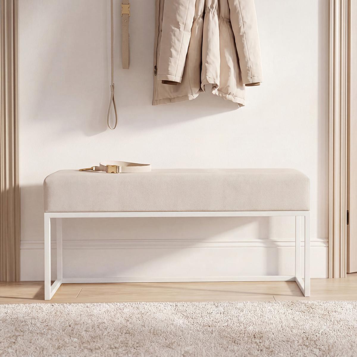 POLSTERBANK PURE 100 cm Metallgestell, Weiß / Beige - Beige, Textil/Metall (100/44/30cm) - Idohome