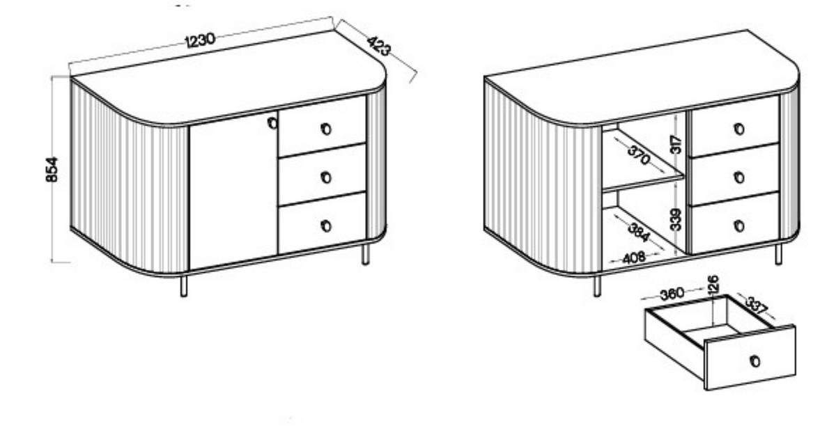 KOMMODE BOLLA 123/85,4/42,3cm mit 3 Schubladen 1 Türen Eichefarben - Eichefarben, Holzwerkstoff (123/85.4/42.3cm) - MASSENO