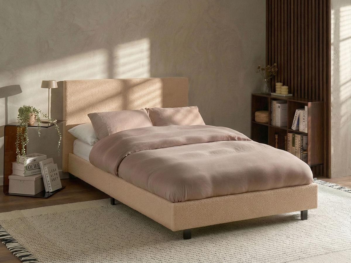 BETT mit Lattenrost 120/200 cm Bouclé Cremeweiß Albi - Creme, Textil (120/200cm) - Beliani