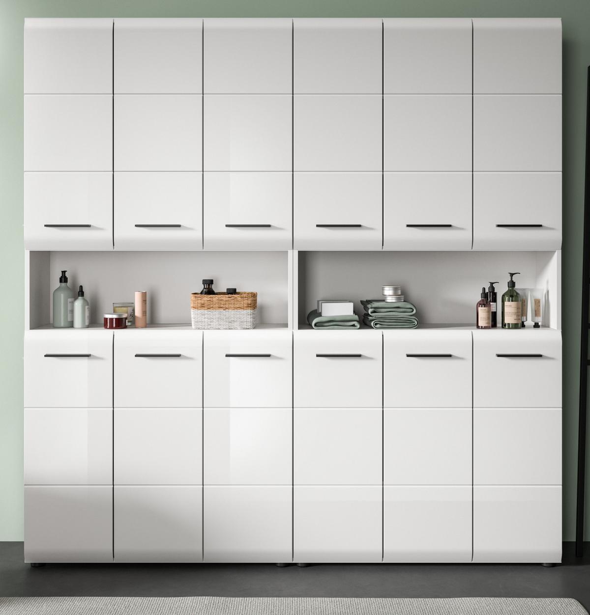 HOCHSCHRANK weiß Hochglanz 180 cm, Badezimmer Schrank mit viel Stauraum - Weiß Hochglanz/Silberfarben, Holzwerkstoff/Kunststoff (180/185/30cm) - Inn.Furn