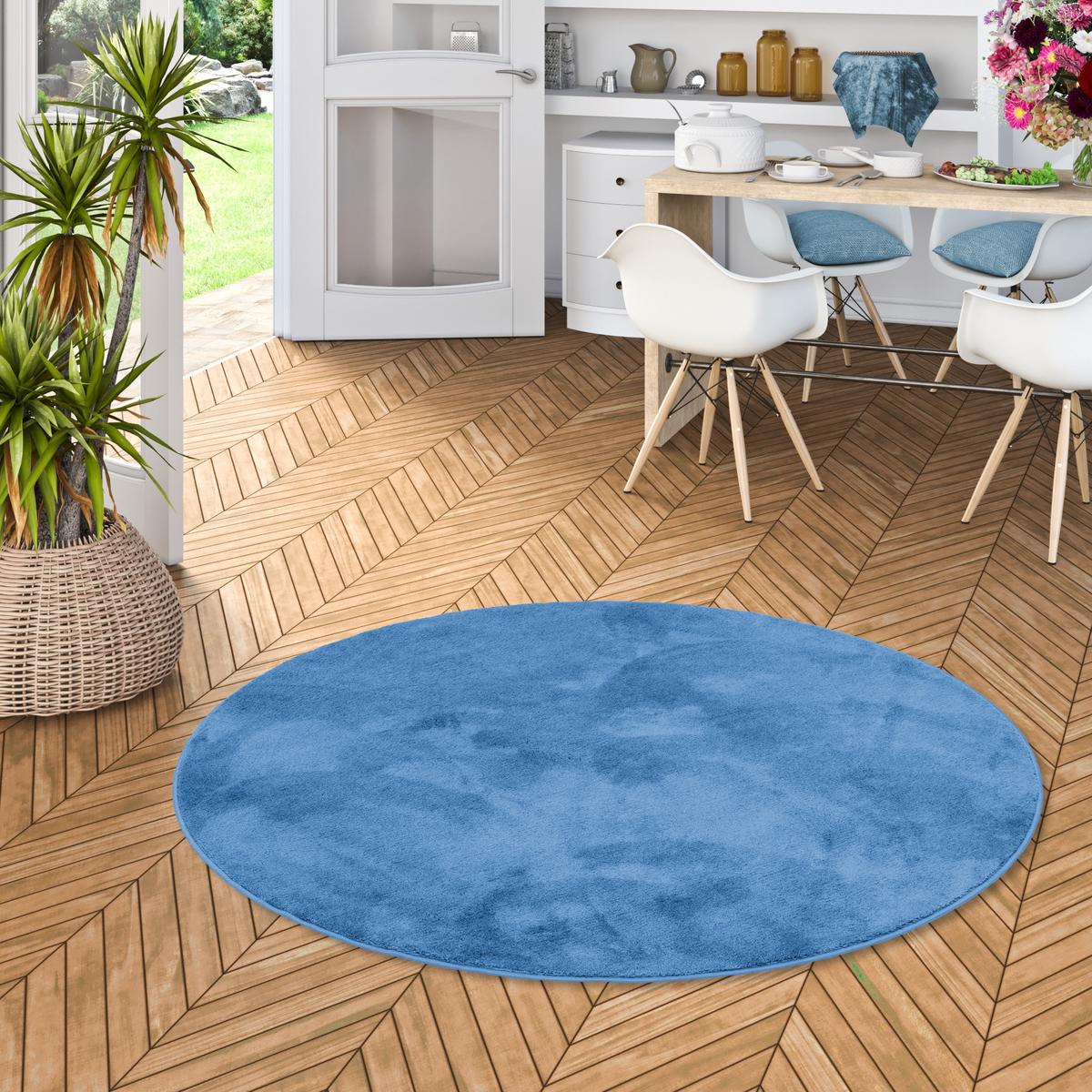 LUXUS SUPER SOFT HOCHFLOR LANGFLOR TEPPICH DELUXE RUND - Blau, Textil (160/160cm) - Snapstyle
