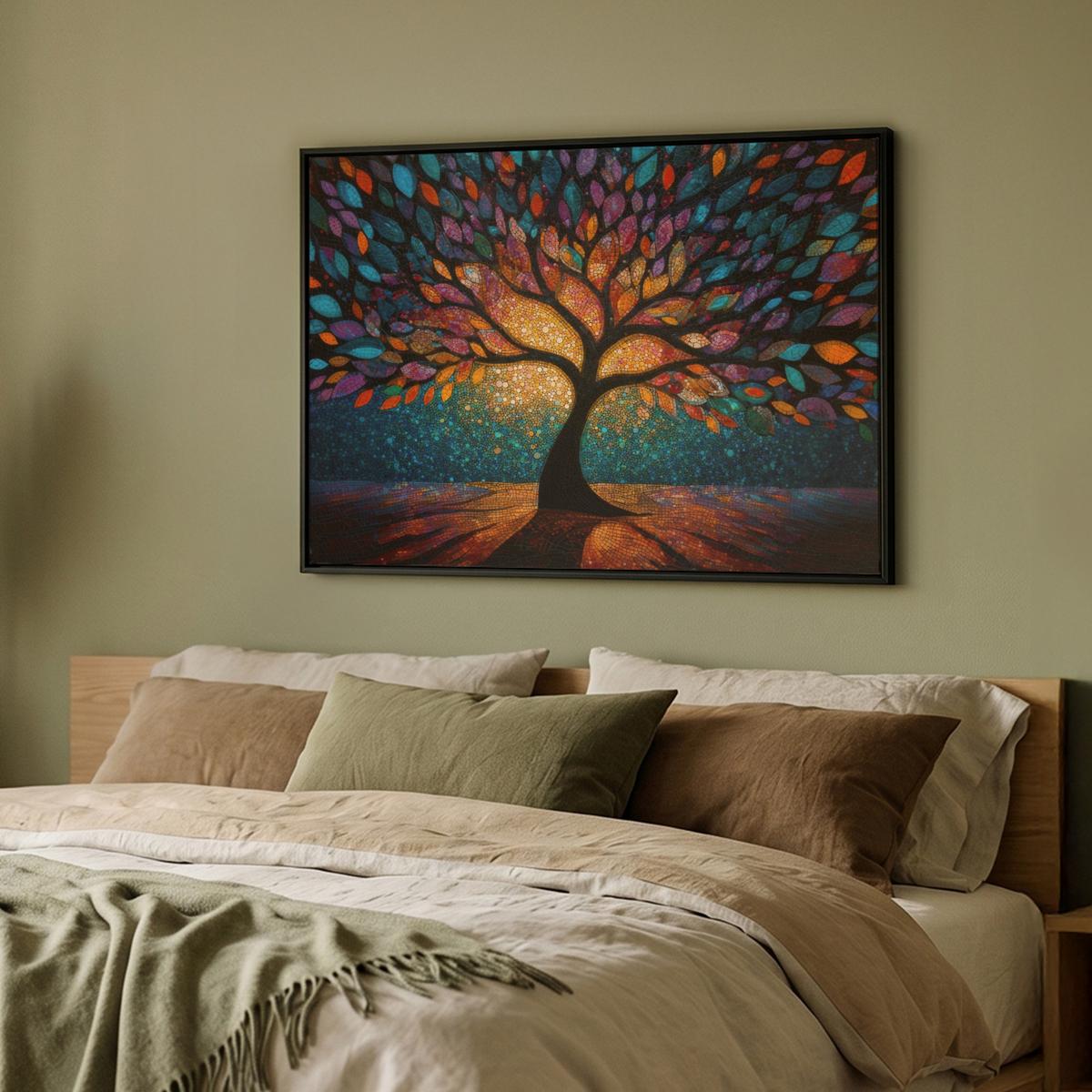 LEINWAND Bilder mit Rahmen - Mosaik - Bunt - Baum - Äste - 100x70 - Multicolor, Textil (100/70cm) - MuchoWow