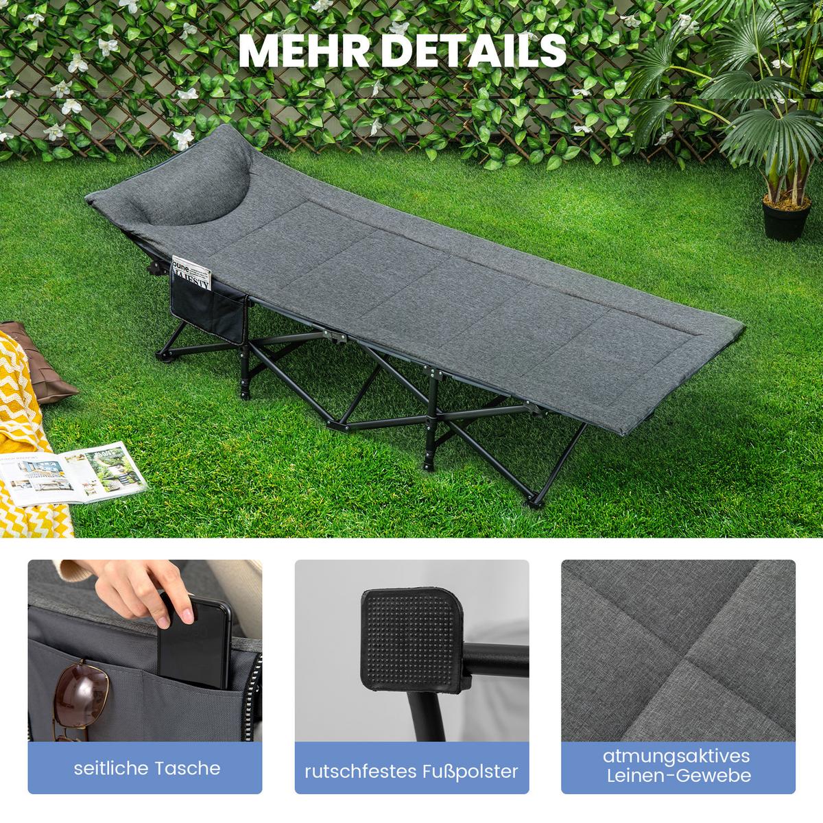 CAMPINGLIEGE Klappbare Grau - Grau, Metall - COSTWAY