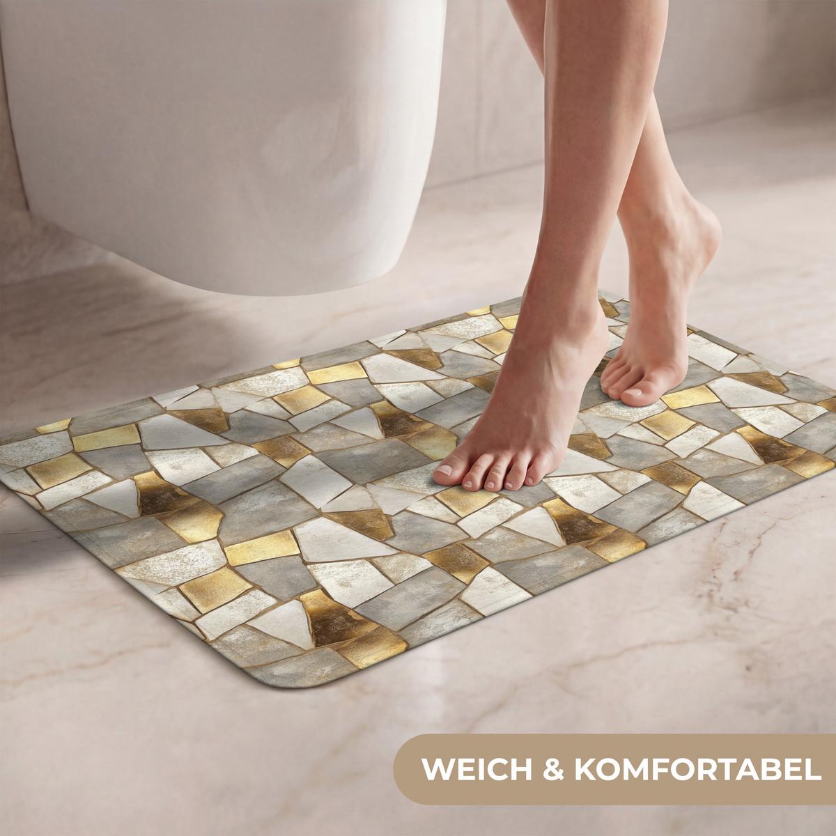 WC-VORLEGER Mosaik - Marmor - Gold Toilettenvorleger 60x40 cm - Champagner, Textil (60/1cm) - OnlyWow