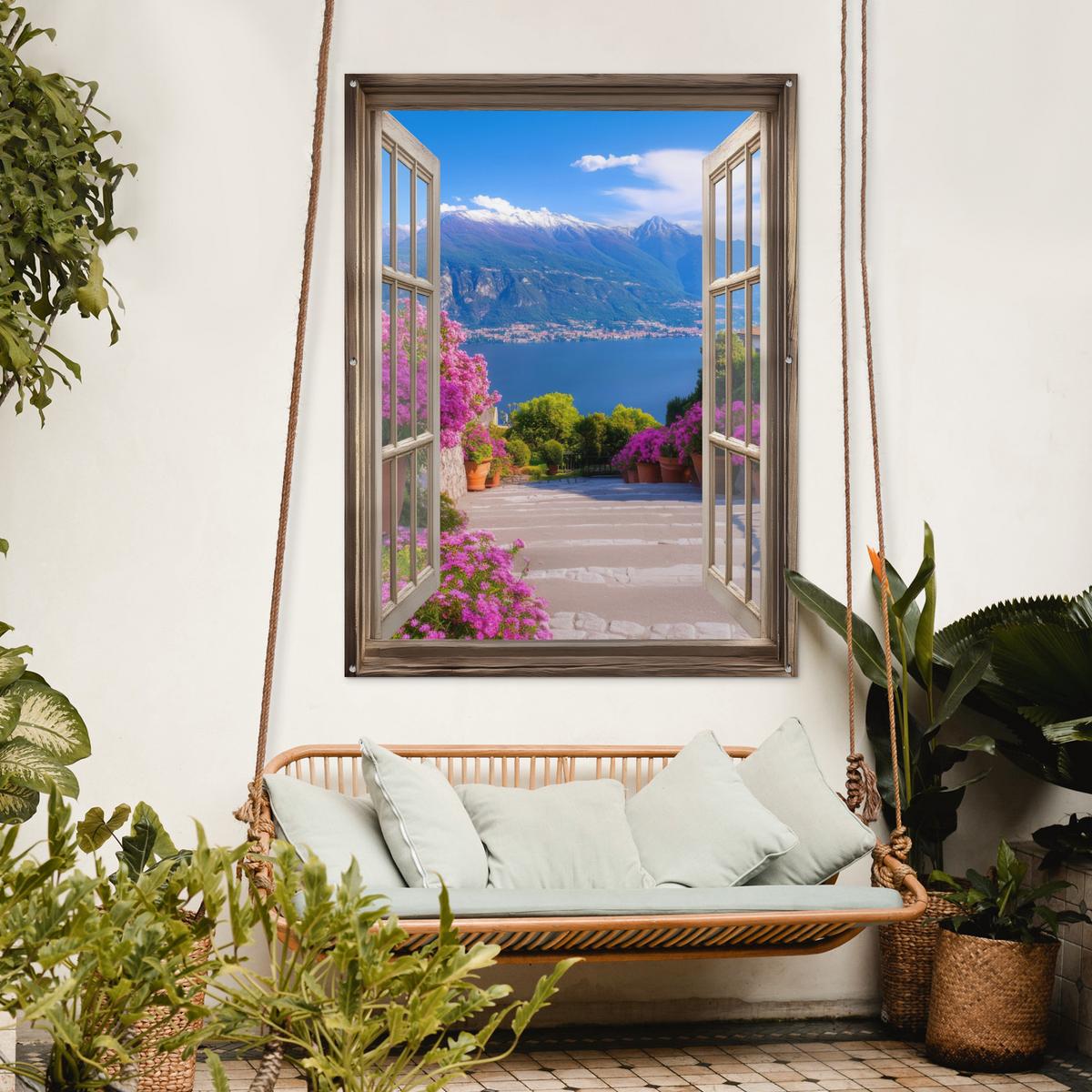 GARTENPOSTER Durchblick - Berg - Landschaft - Ausblicke - See Gartendekoration 120x160 cm - Blau, Kunststoff (120/160/0.2cm) - OnlyWow