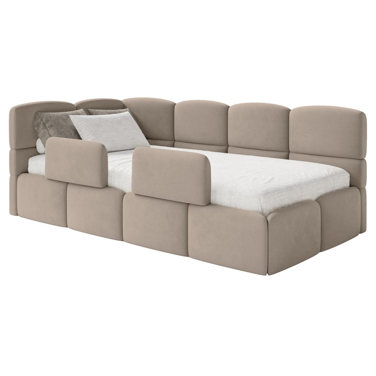 KINDERBETT Cloudy Beige 90x200 cm, mit Matratze & Rausfallschutz, Kopfteil links, Samt - Beige/Schwarz, Kunststoff/Textil (90/200cm) - Selsey