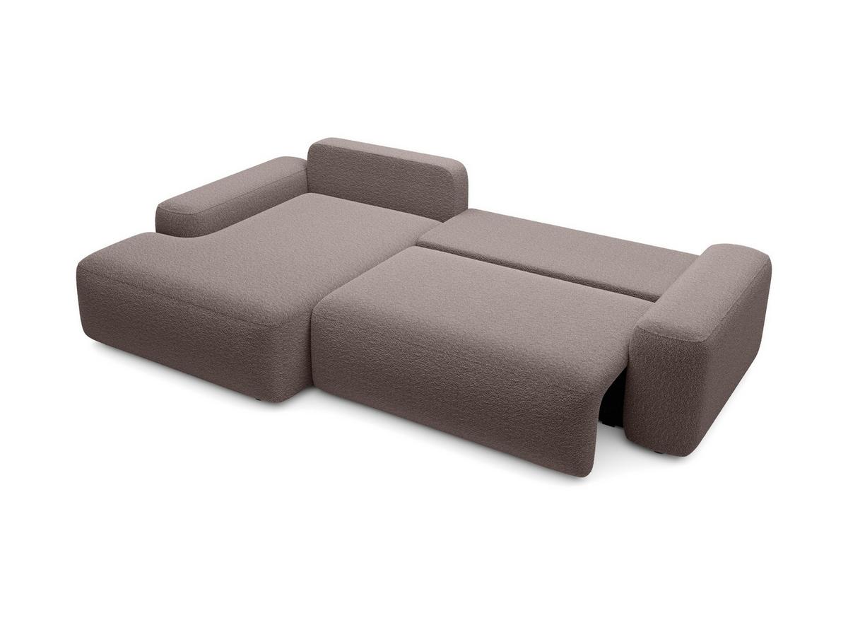 ECKSOFA RUOTA Braun Boucle-Stoff mit Schlaffunktion - Braun, Holz (264/162cm) - MASSENO