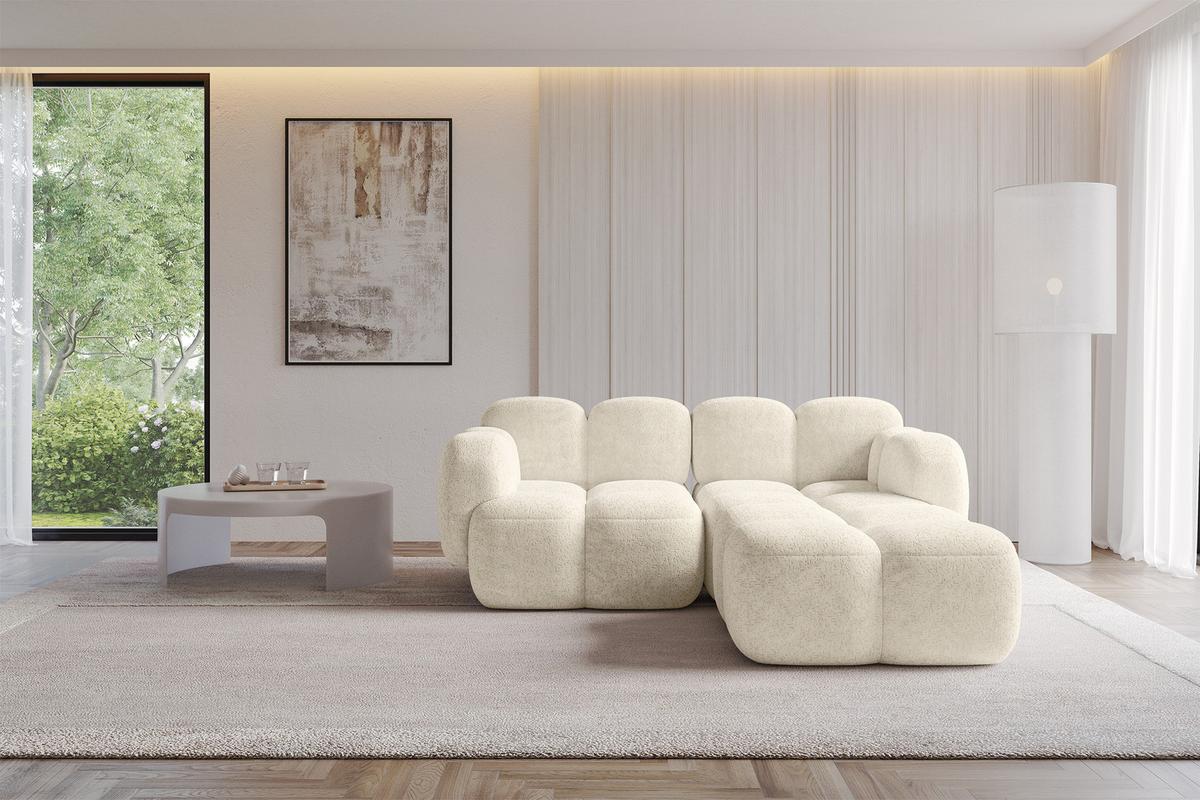 ECKSOFA modulares Sofa Rechts Miko-L1 214x205x75 Creme Velours - Creme/Schwarz, Holzwerkstoff/Kunststoff (214/205cm) - ALTDECOR