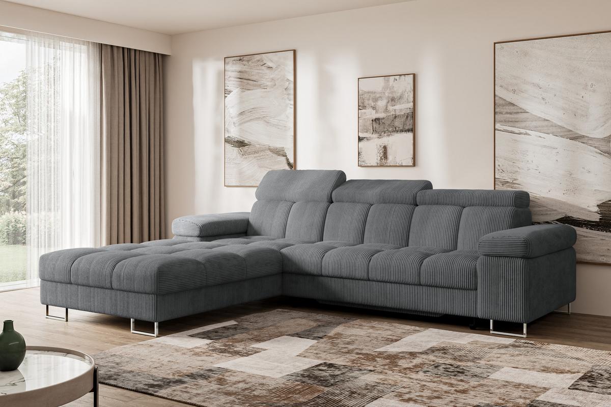 ECKSOFA mit Schlaffunktion Ottomane Links 271x203x79 Dunkelgrau Cord - Graphitfarben, Holzwerkstoff/Textil (271/203cm) - ALTDECOR