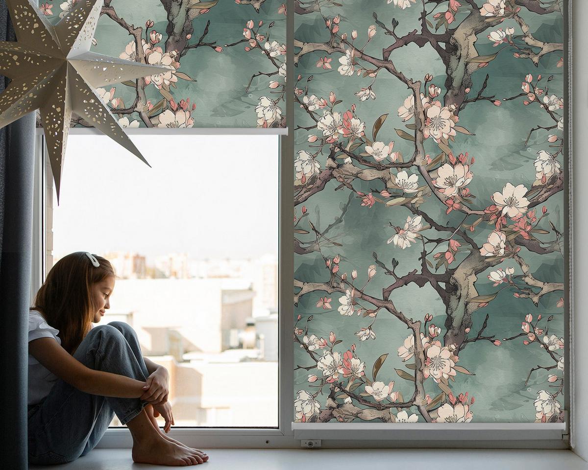 INNENROLLO - Fensterrollo - Rollo - 120x140 cm - Blumen am Baum - Grau, Kunststoff (120/140/0.5cm) - TULUP