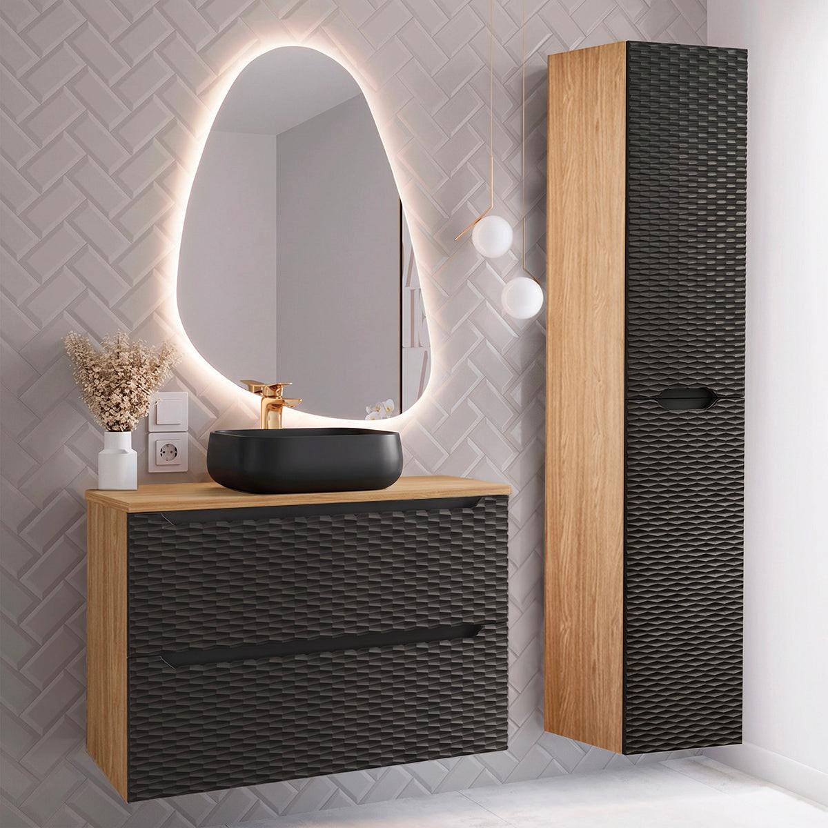 BADMÖBEL 80cm Elora 2er-Set Schwarz und Holz - Schwarz, Holzwerkstoff (80/59/46cm) - Petits-meubles