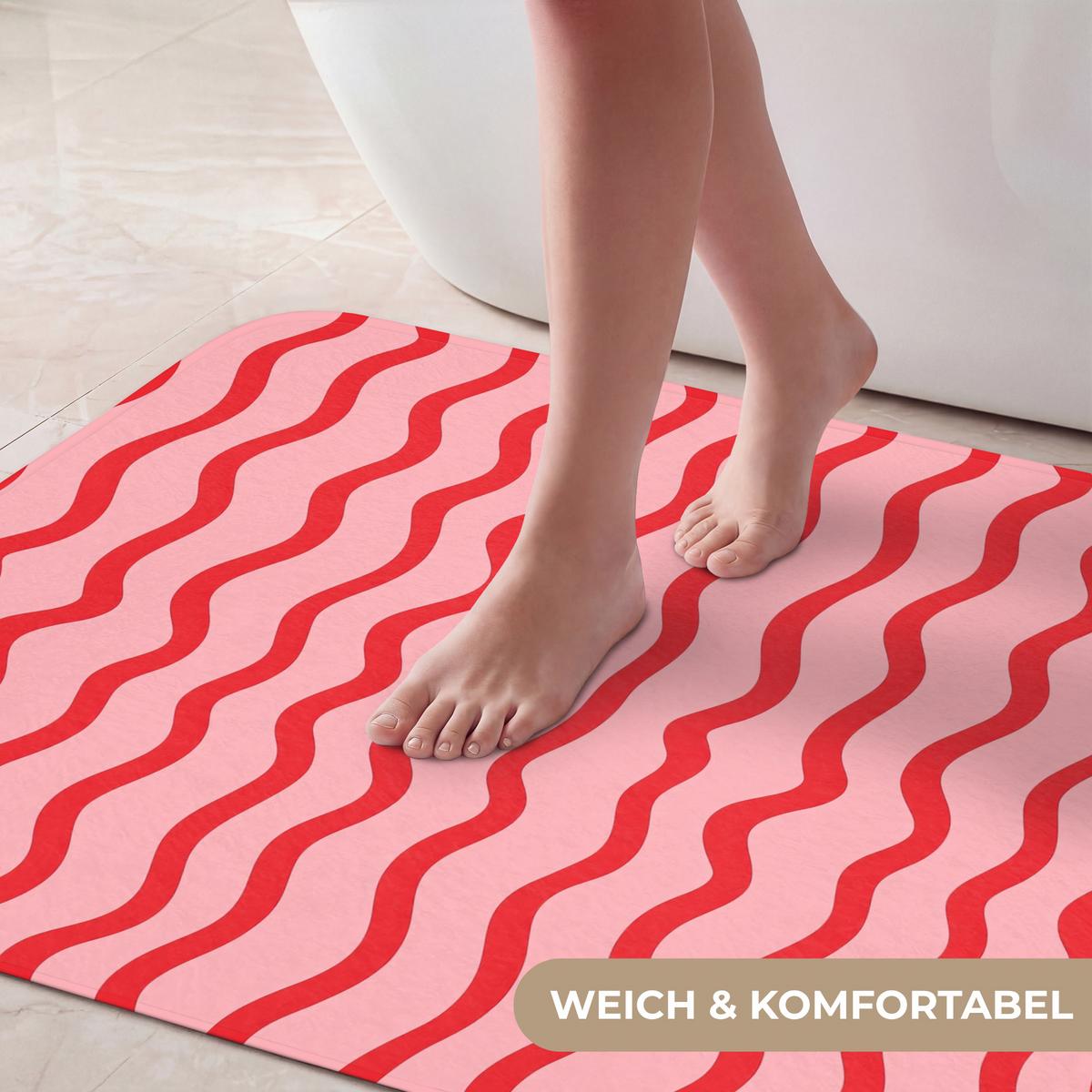 BADEMATTE Verspielt - Muster - Rot 60x90 cm - Rosa, Textil (60/90cm) - OnlyWow