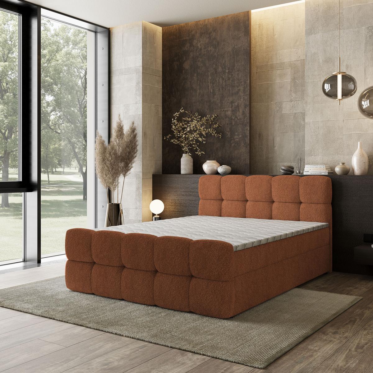 BOXBETT BRUME 140x200 cm mit Matratze und Topper, H2+H3 - Kupferfarben - Kupferfarben, Holz (140/200cm) - MASSENO