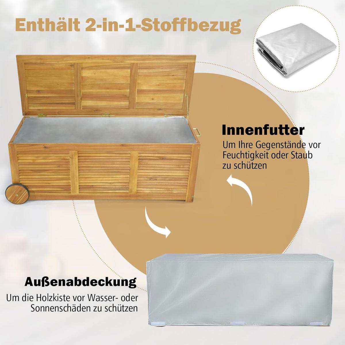 GARTENBOX Auf Rollen Holz - Naturfarben, Kunststoff (127/45/50cm) - COSTWAY