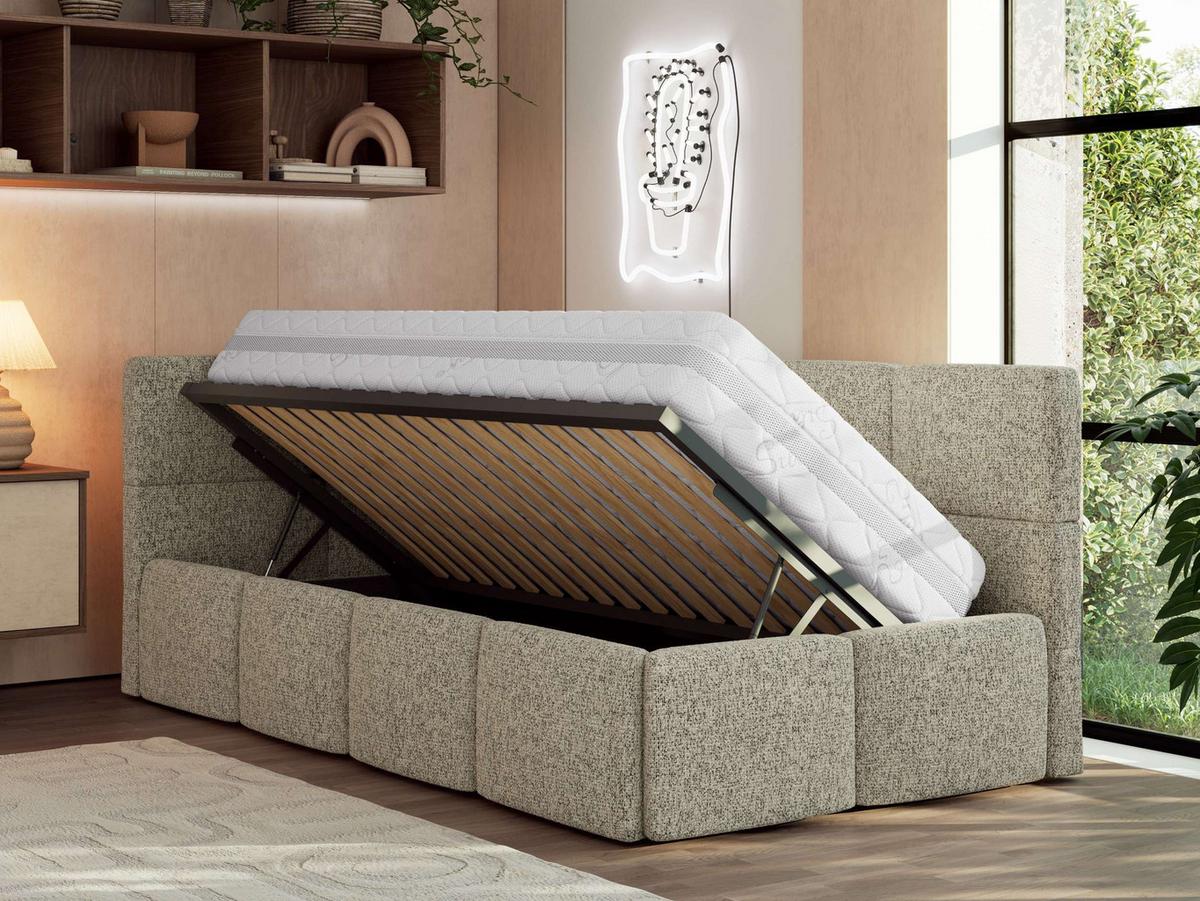 JUGENDBETT ARVO 90/200 - Dunkelbeige Strukture - Multipocket-Matratze - Links Seite - Bronzefarben, Textil (90/200cm) - MKS
