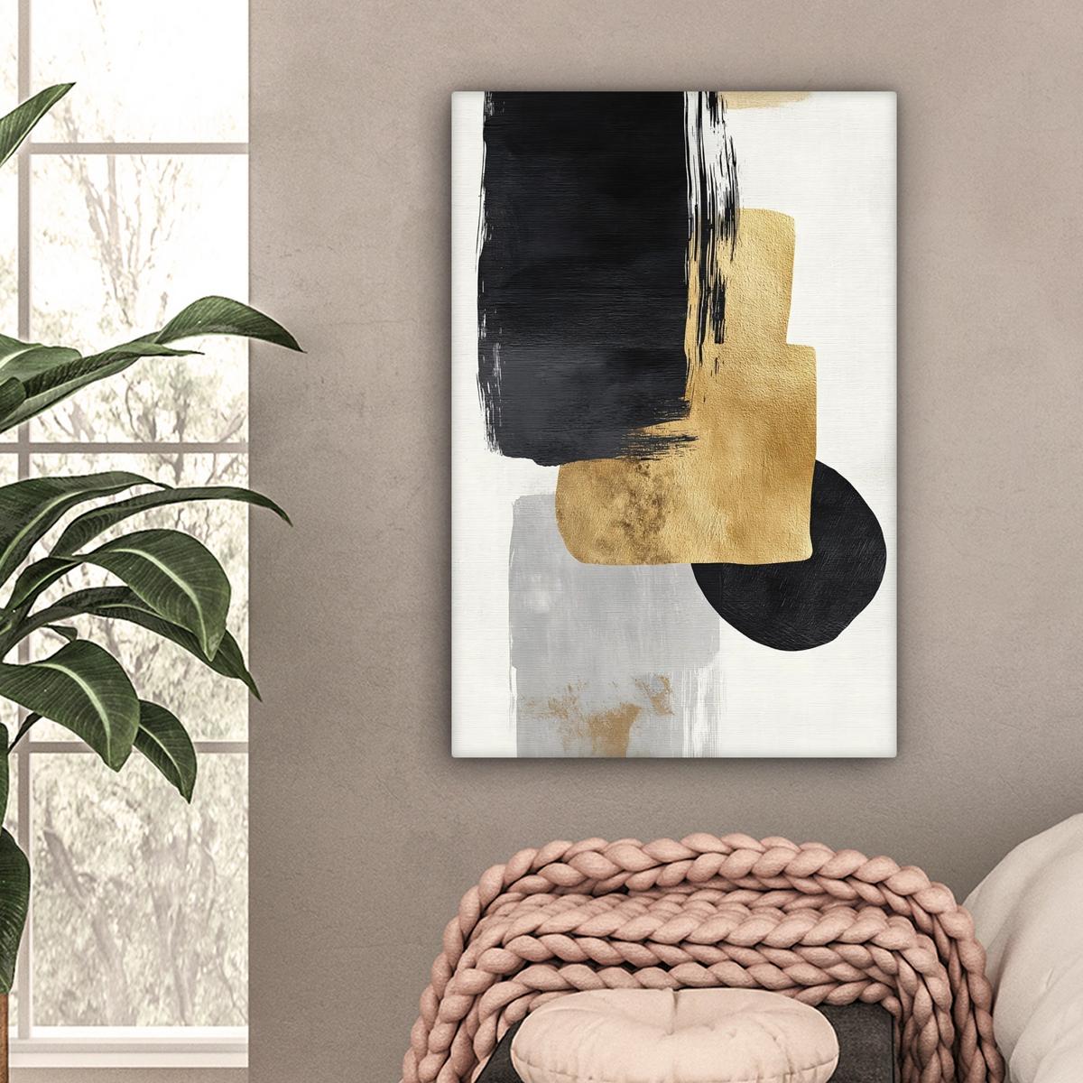 LEINWANDBILD Gold - Rechtecke - Kreise - Abstrakt Wanddeko 40x60 cm - Weiß, Textil (40/60cm) - MuchoWow