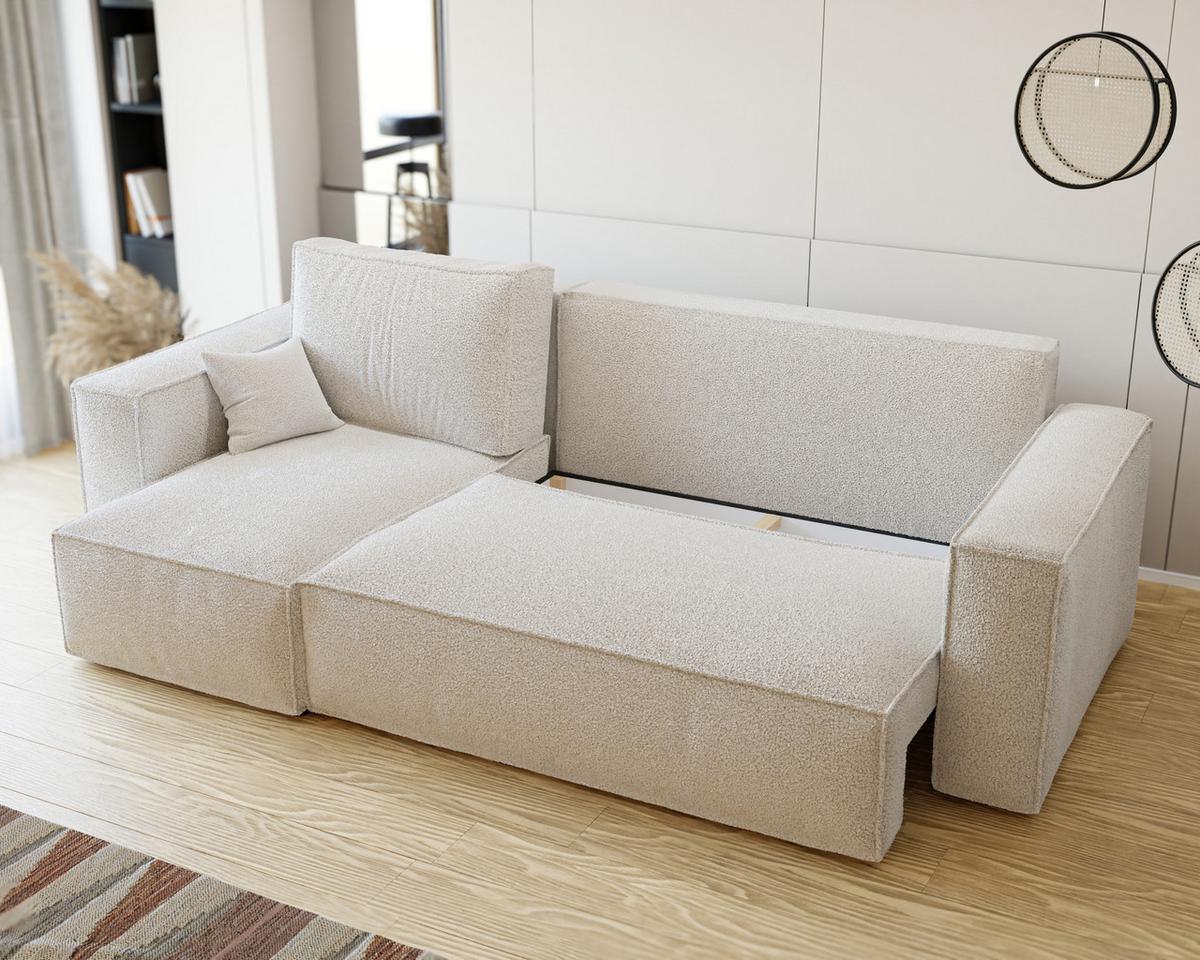 ECKSOFA Paris mit Schlaffunktion Cord - Creme, Textil (244/155cm) - Idohome
