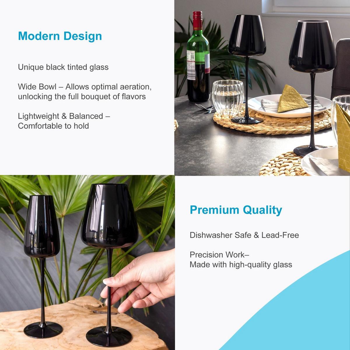 WEINGLAS-SET 500 ml (4er Set) - Schwarz, Glas (0.5L) - Intirilife