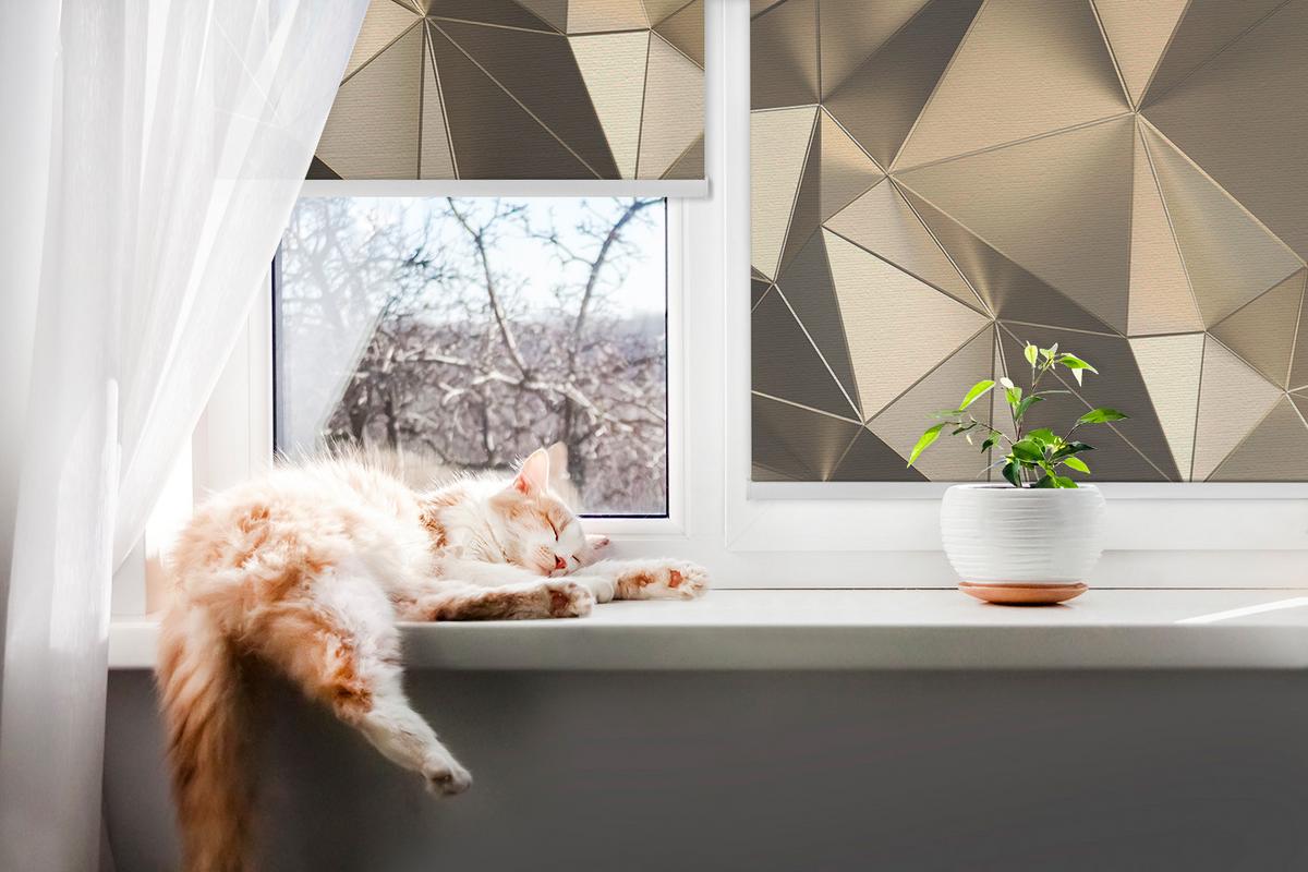 INNENROLLO - Fensterrollo - Rollo - 90x180 cm - Goldene Dreiecke - Goldfarben, Kunststoff (90/180/0.5cm) - TULUP