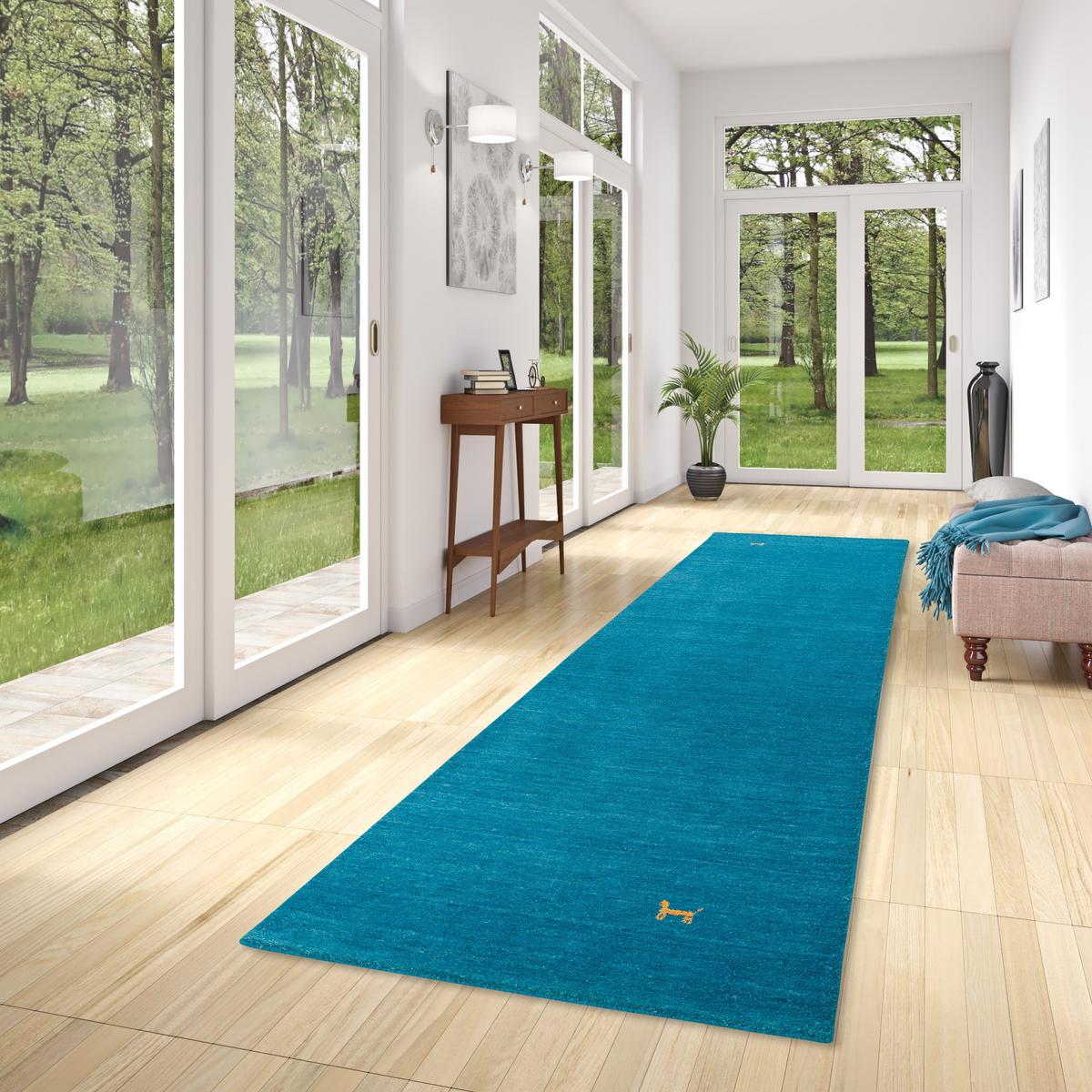 NATUR TEPPICH LÄUFER INDO NEPAL GABBEH SHIVA - Türkis, Textil (70/300cm) - Pergamon