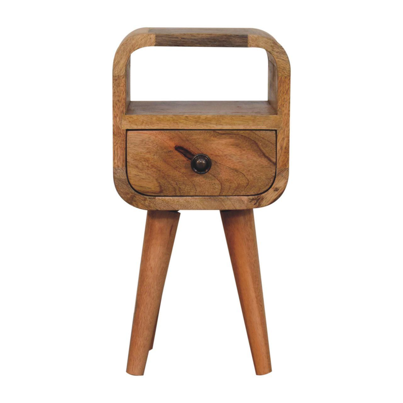 NACHTKASTEN Extra Mini Eichenoptik Geschwungen, 1 Schublade und Offenes Fach, Beige - Beige/Messingfarben, Holz/Metall (20/40/20cm) - Artisan Furniture