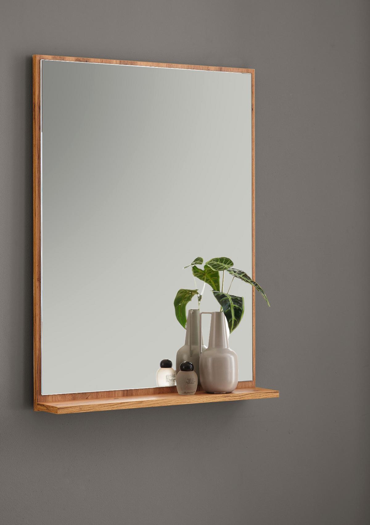BADSPIEGEL Eiche Wotan, Wandspiegel mit Ablage 60 x 80 cm - Eiche Wotan, Glas/Holzwerkstoff (60/80/12cm) - Furn.Design