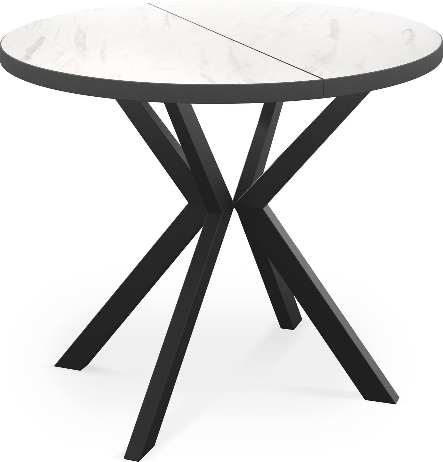 ESSTISCH Vincento runder ausziehbar, Marmor Weiß 120-200/120/76 cm - Ecru/Schwarz, Holzwerkstoff/Metall (120/200/76cm) - WFL GROUP