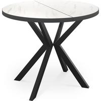 ESSTISCH Vincento runder ausziehbar, Marmor Weiß 100-180/100/76 cm - Ecru/Schwarz, Holzwerkstoff/Metall (100/180/76cm) - WFL GROUP