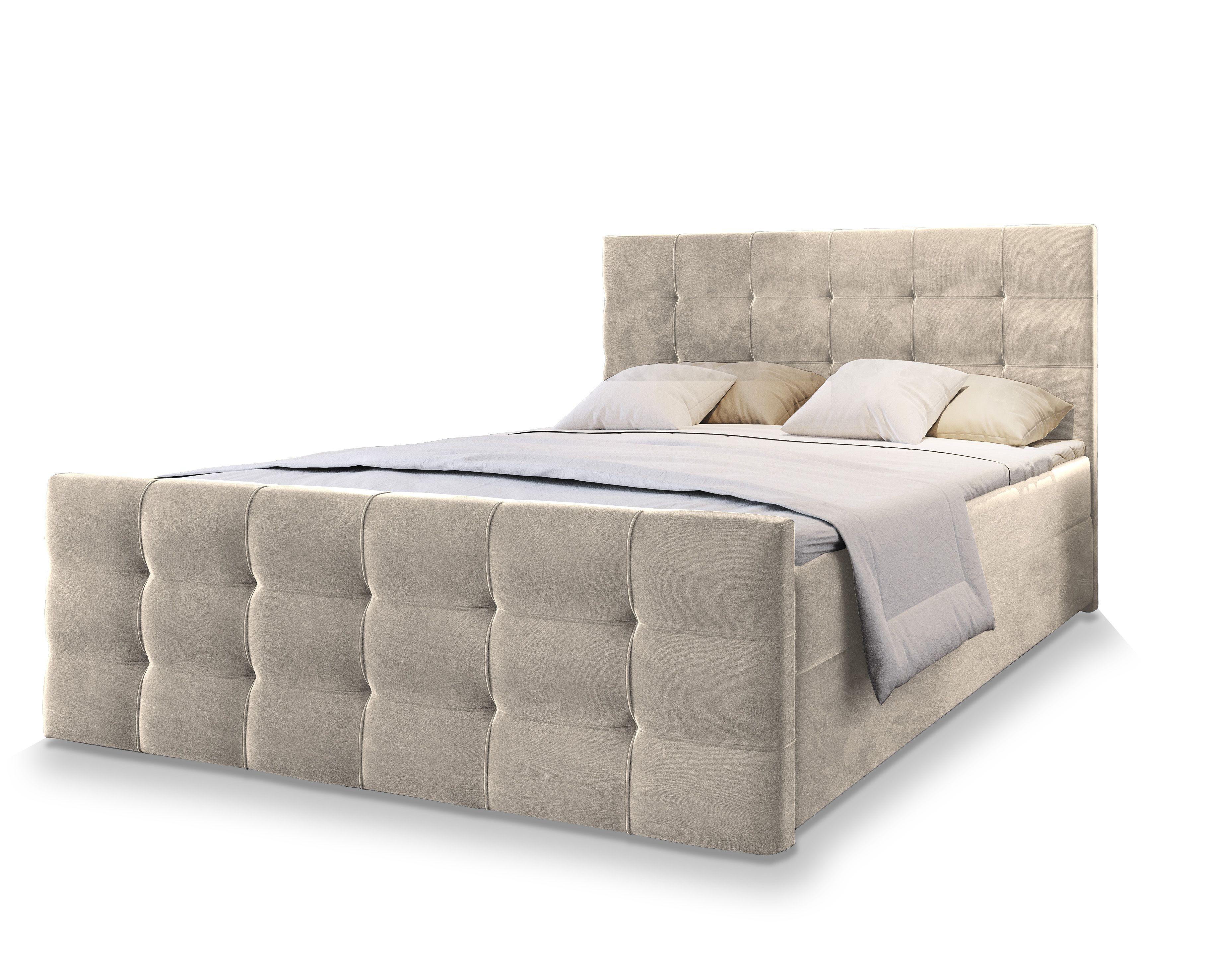 BOXBETT AMON 180x200 cm mit Matratze und Topper - Beige - Beige, Holz (180/200cm) - MASSENO