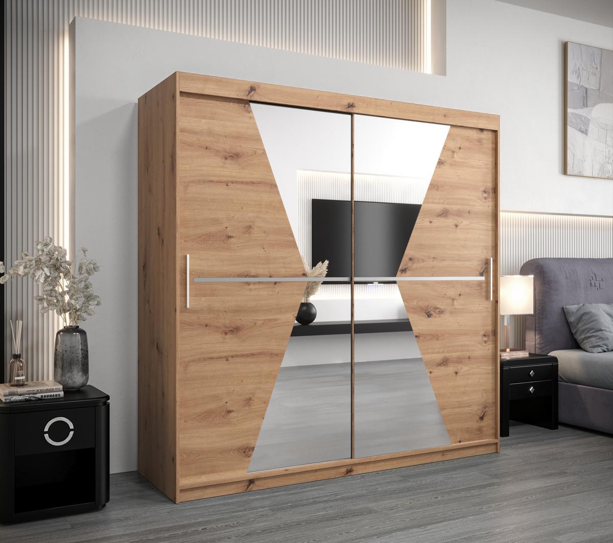 SCHWEBETÜRENSCHRANK 200/200/62 2-türig - Silberfarben/Eiche Artisan, Holz/Kunststoff (200/200/62cm) - MÖBEL KRYSPOL